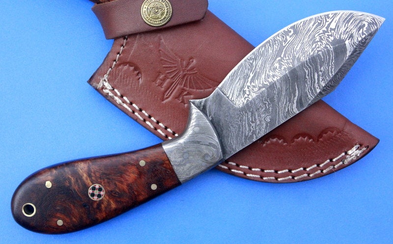 HTS-52 Damascus  Knife/ Skinner / Hunting / Camping / Hand Made / Custom / Rose Wood Handle