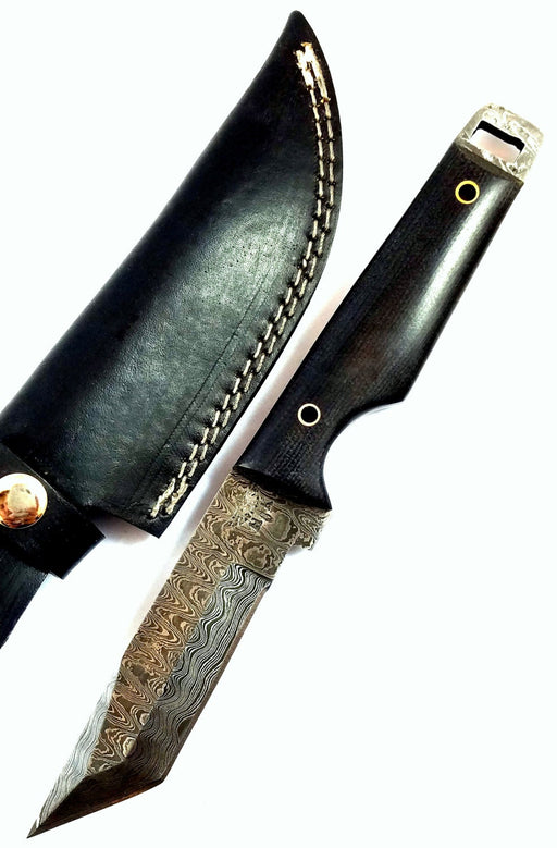HTN-12 Damascus Tanto Knife / Tanto / Tactical / Handmade / Custom / Forged / Bull Horn / Full tang / Micarta / Navy / Army / USA - HomeTown Knives