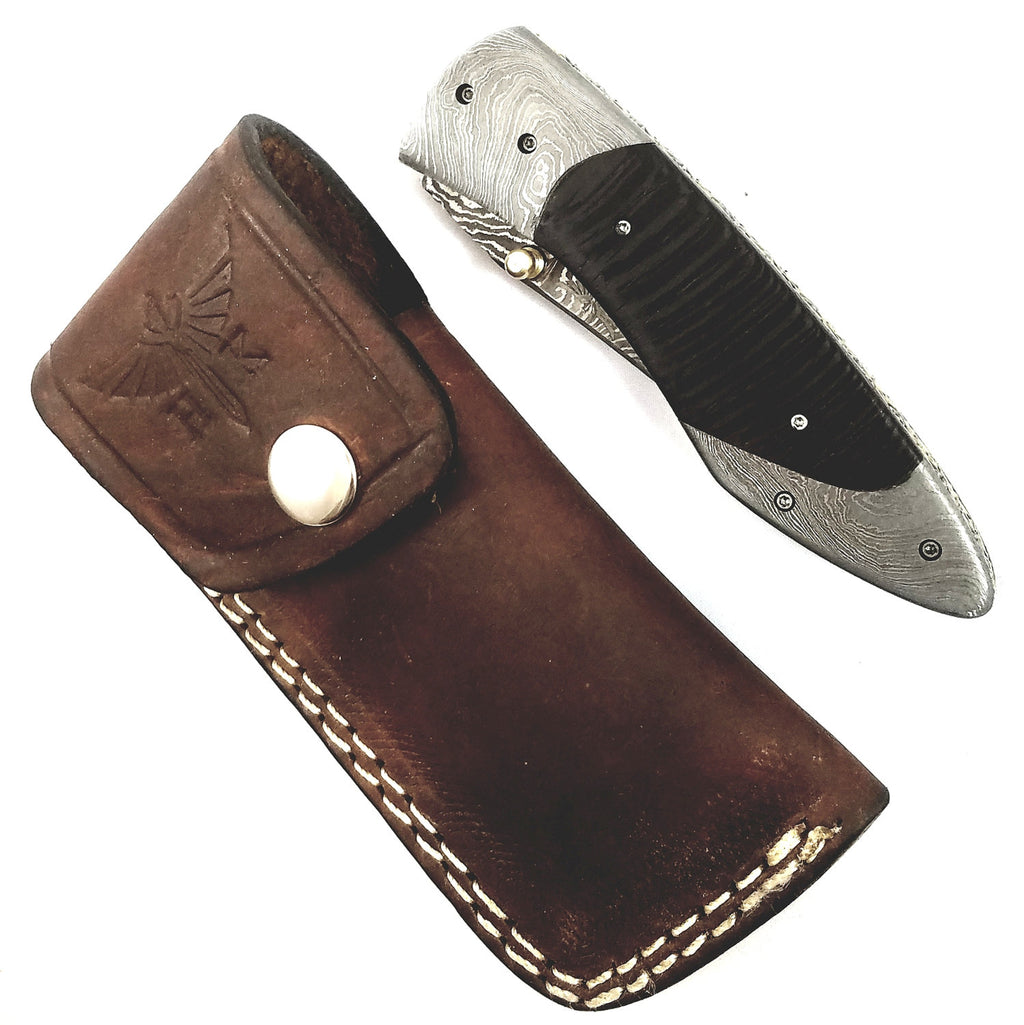 HT-300 Bijou Damascus Folder / Pocket / Handmade / Jewelers Knife / Forged / Ram Horn / Hand Filed Spine / ART / Perfection / Smooth / Thin - HomeTown Knives