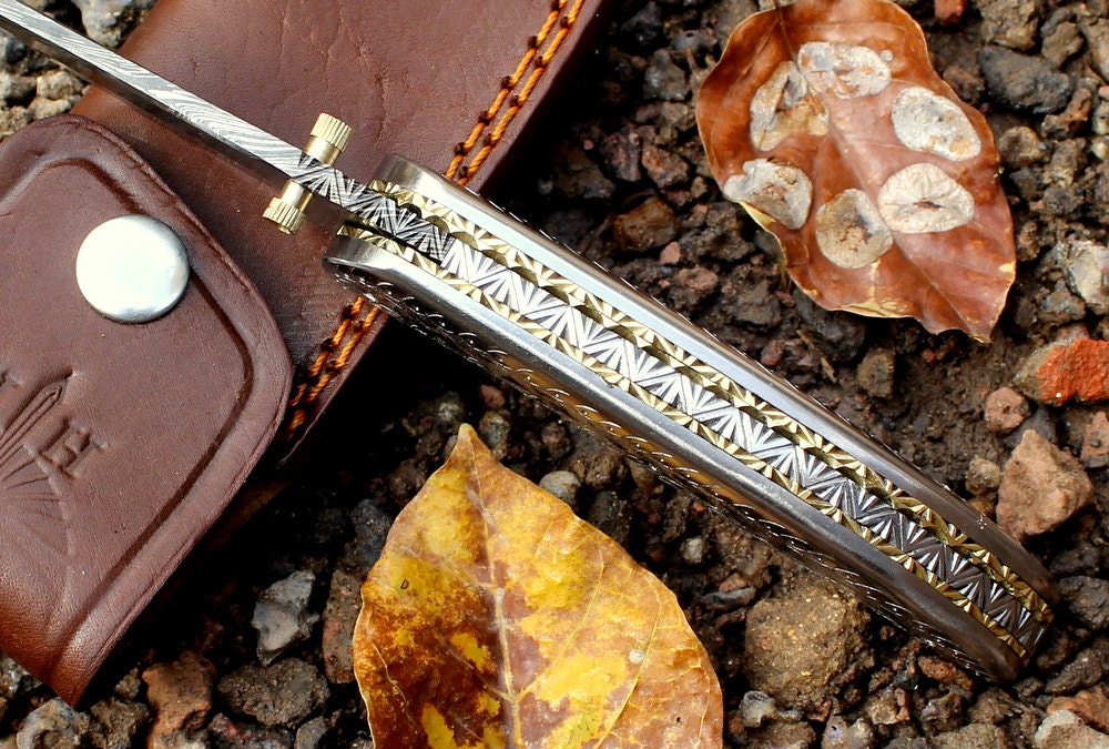 HTS-263 Damascus Folder / Hand Made / Custom / Stainless Steel handle / Liner Lock