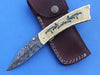 HTS-269 Engraved Brass Damascus knife  Custom Hand Made / Brass handle  / Liner Lock - HomeTown Knives