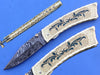 HTK-269 Damascus knife  Custom Hand Made / Brass handle  / Liner Lock - HomeTown Knives