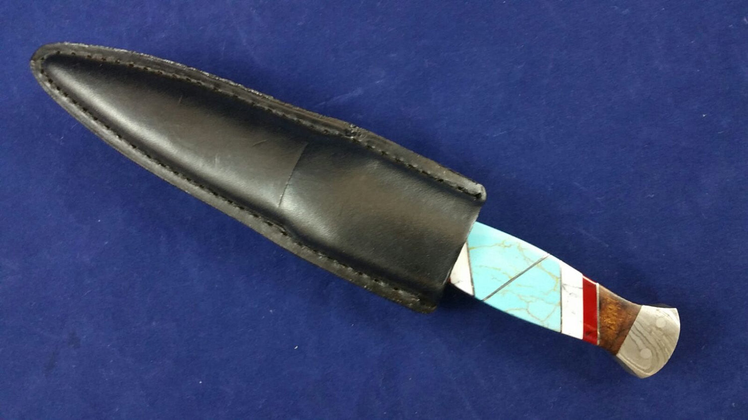 HTKVN4 Custom Handmade Damascus steel BOOT Knife/ Dagger Knife / Turquoise Stone + Walnut + Camel Bone Handle / EXCLUSIVE - HomeTown Knives