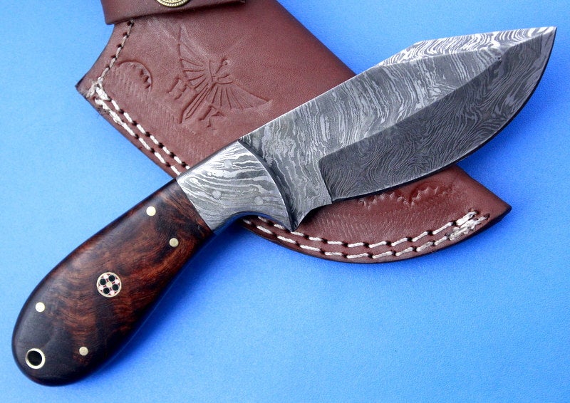 HTS-52 Damascus  Knife/ Skinner / Hunting / Camping / Hand Made / Custom / Rose Wood Handle