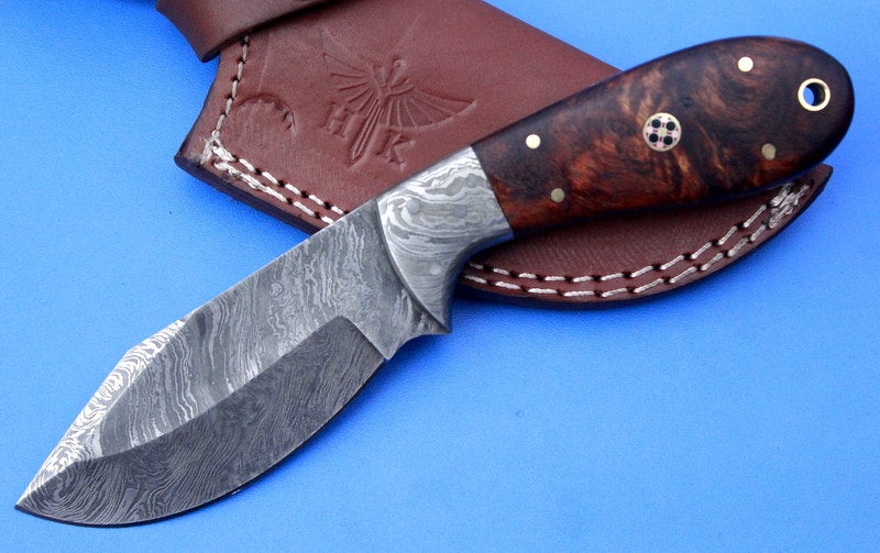 HTS-52 Damascus  Knife/ Skinner / Hunting / Camping / Hand Made / Custom / Rose Wood Handle