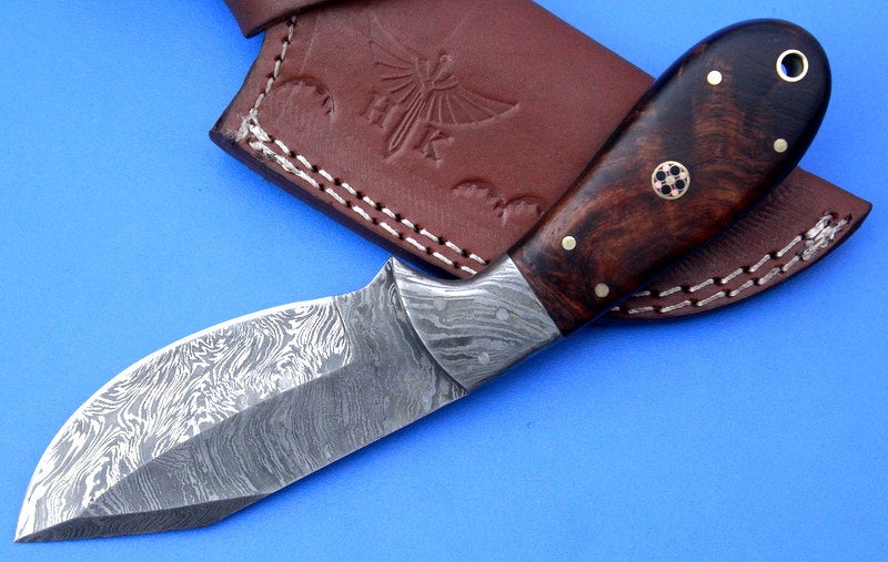 HTS-52 Damascus  Knife/ Skinner / Hunting / Camping / Hand Made / Custom / Rose Wood Handle