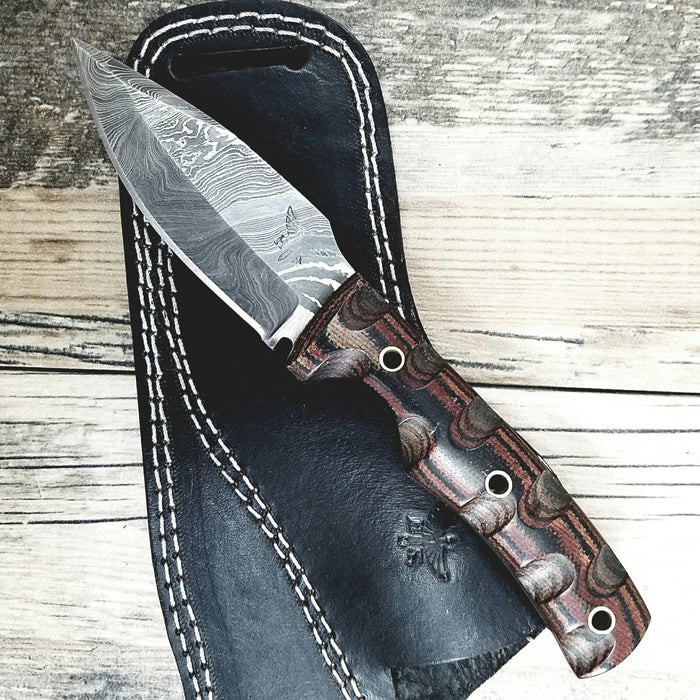 HTN-13 Damascus Knife custom handmade Fire Skinner  / Micarta / Blade / Great quality horizontal Sheath - HomeTown Knives
