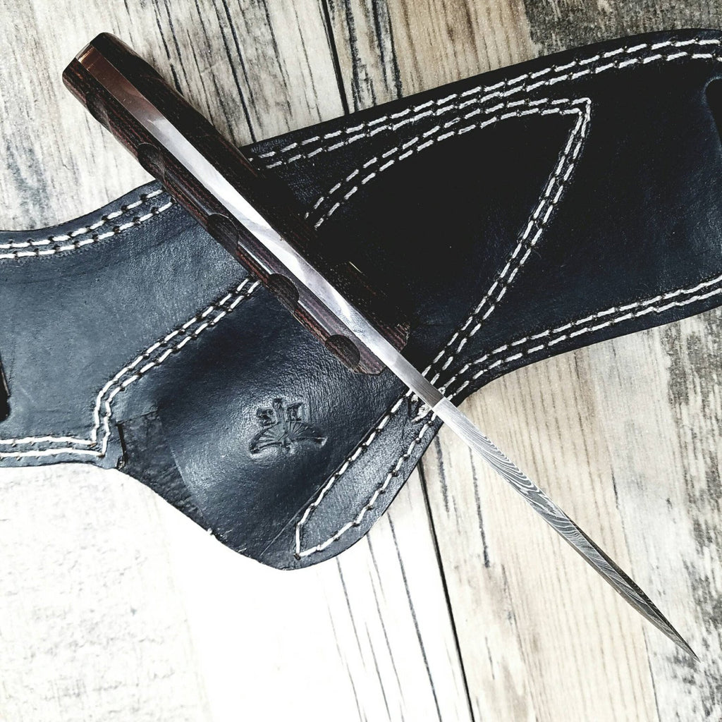 HTN-13 Damascus Knife custom handmade Fire Skinner  / Micarta / Blade / Great quality horizontal Sheath - HomeTown Knives